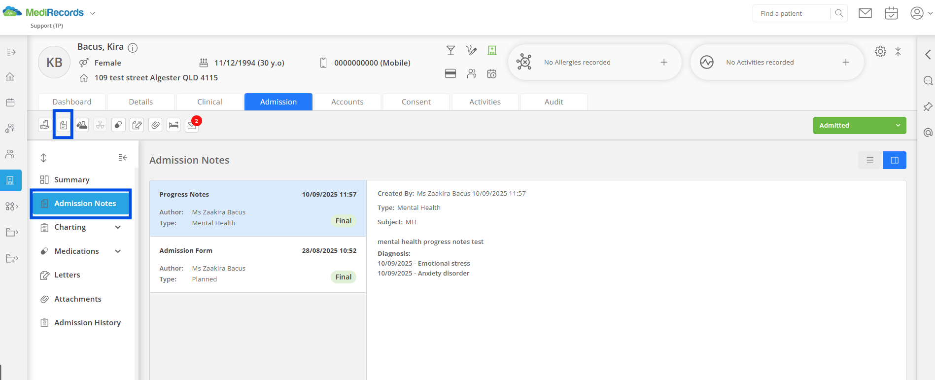Admissions: Progress Notes & Handover – Knowledge Base