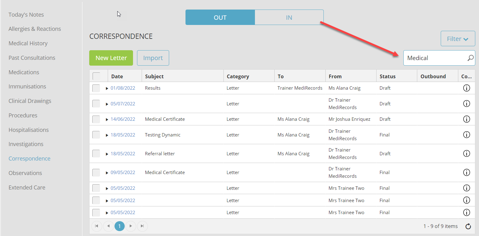 Clinical - Correspondence – MediRecords Knowledge Base