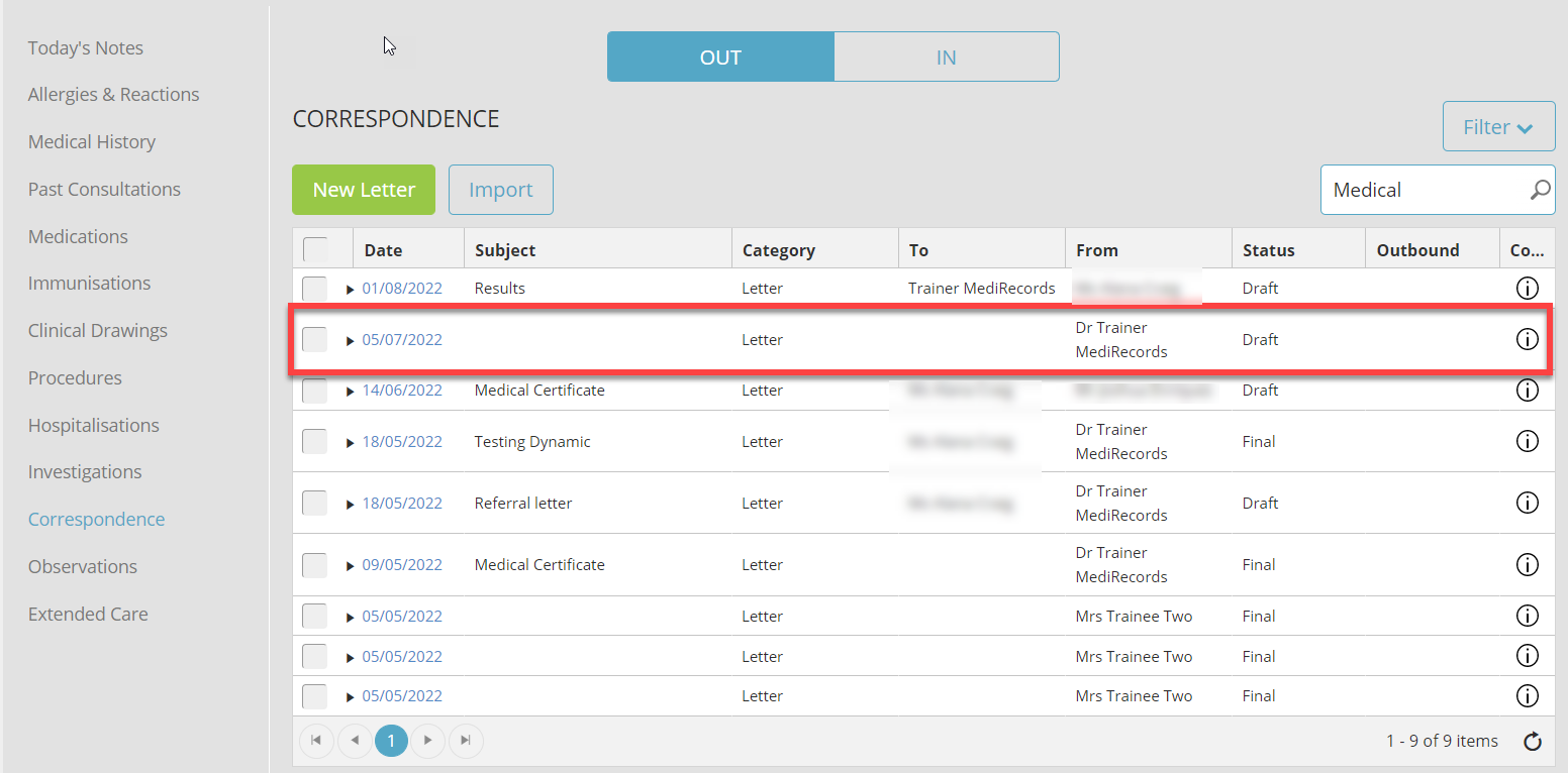 Clinical - Correspondence – MediRecords Knowledge Base