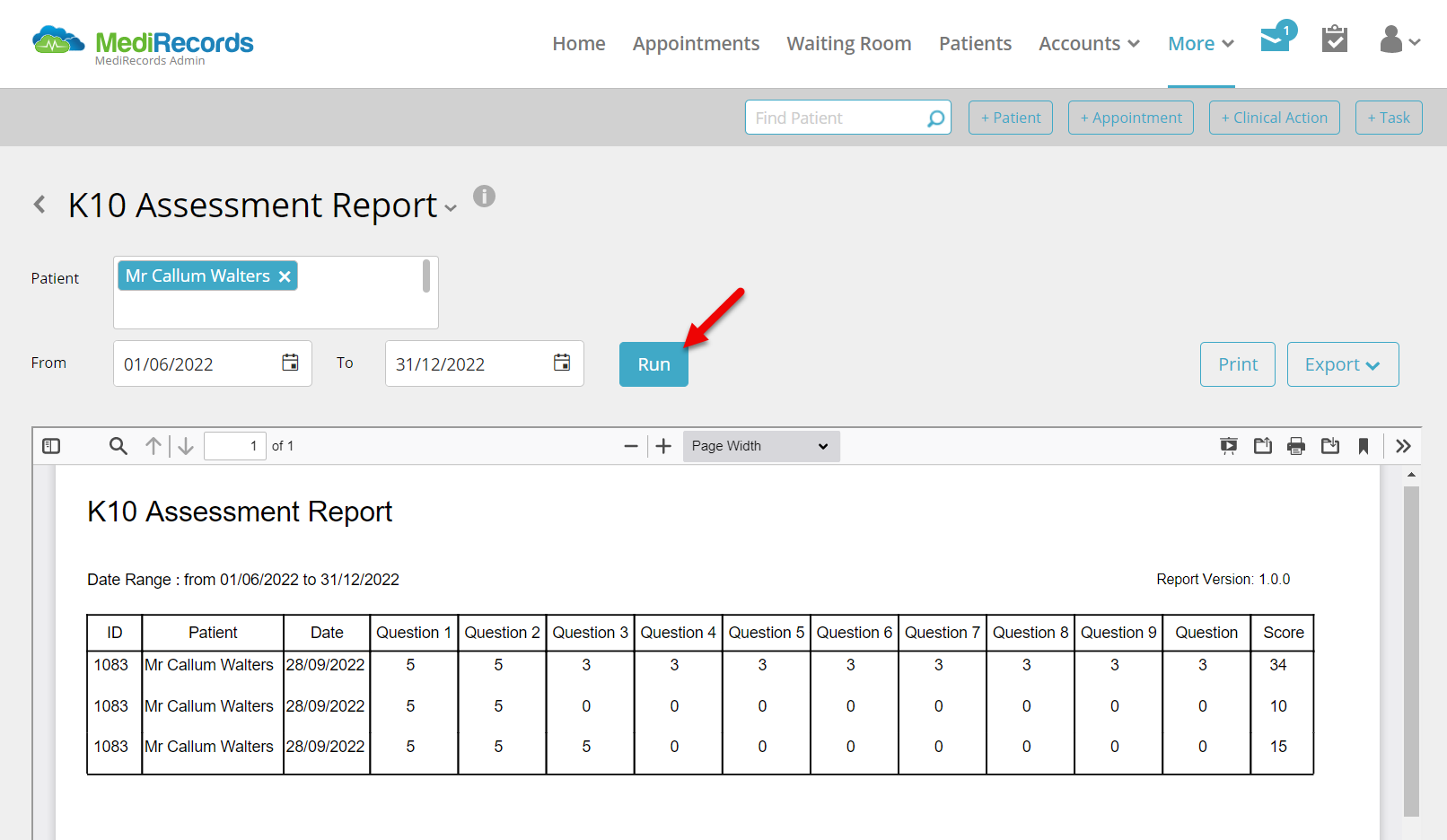 How Do I Export A K10 Assessment Report Medirecords Knowledge Base 