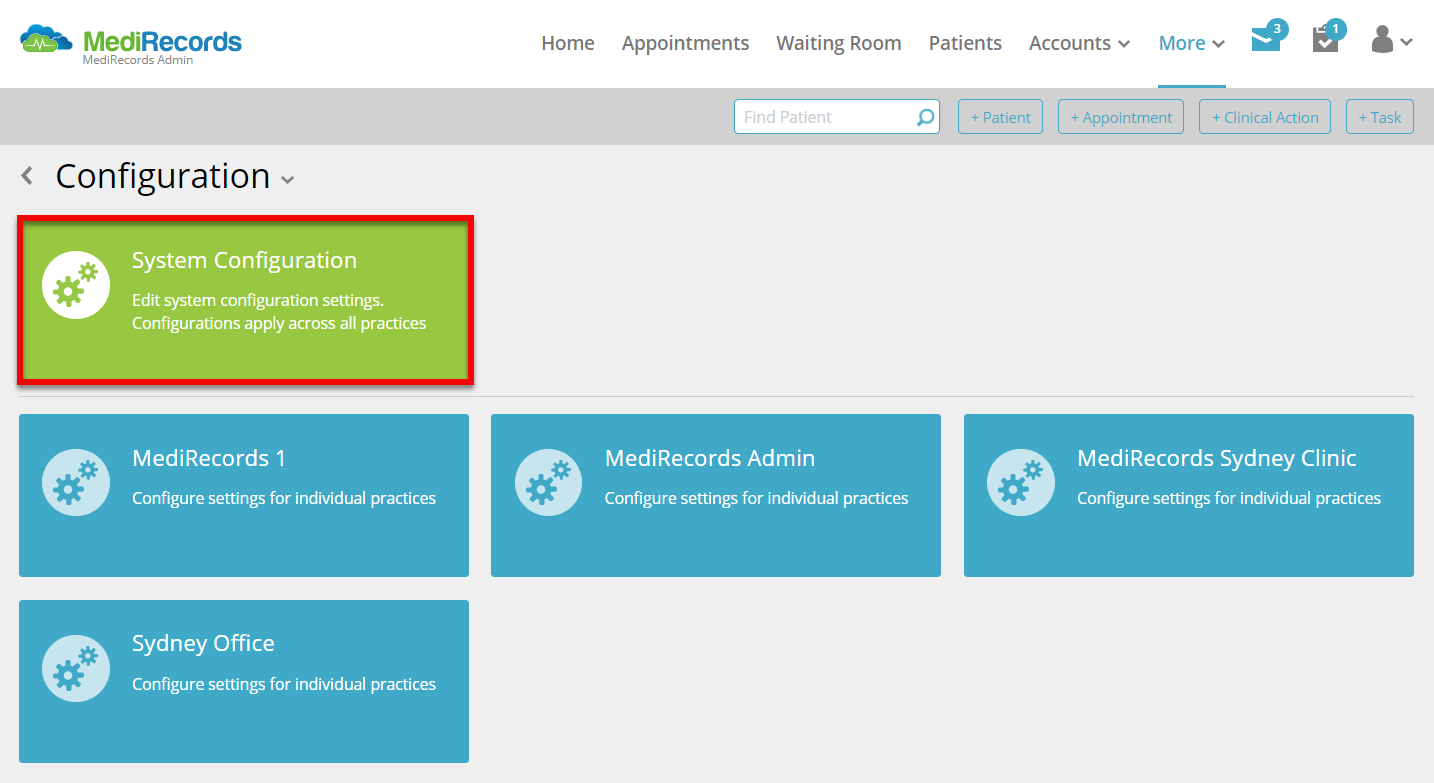 System Configuration Settings – MediRecords Knowledge Base