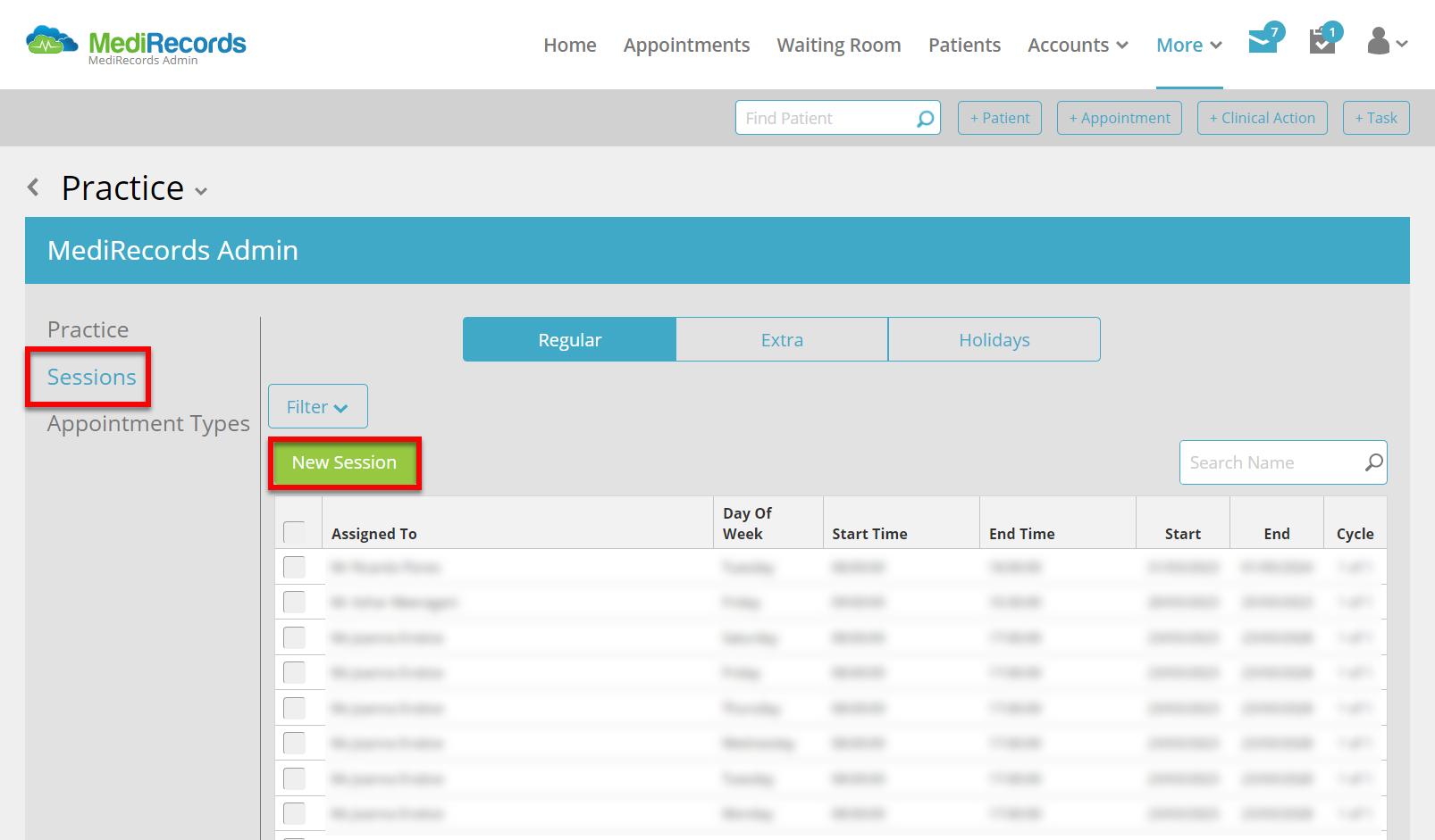 Community Sessions & Appointment Types – MediRecords Knowledge Base