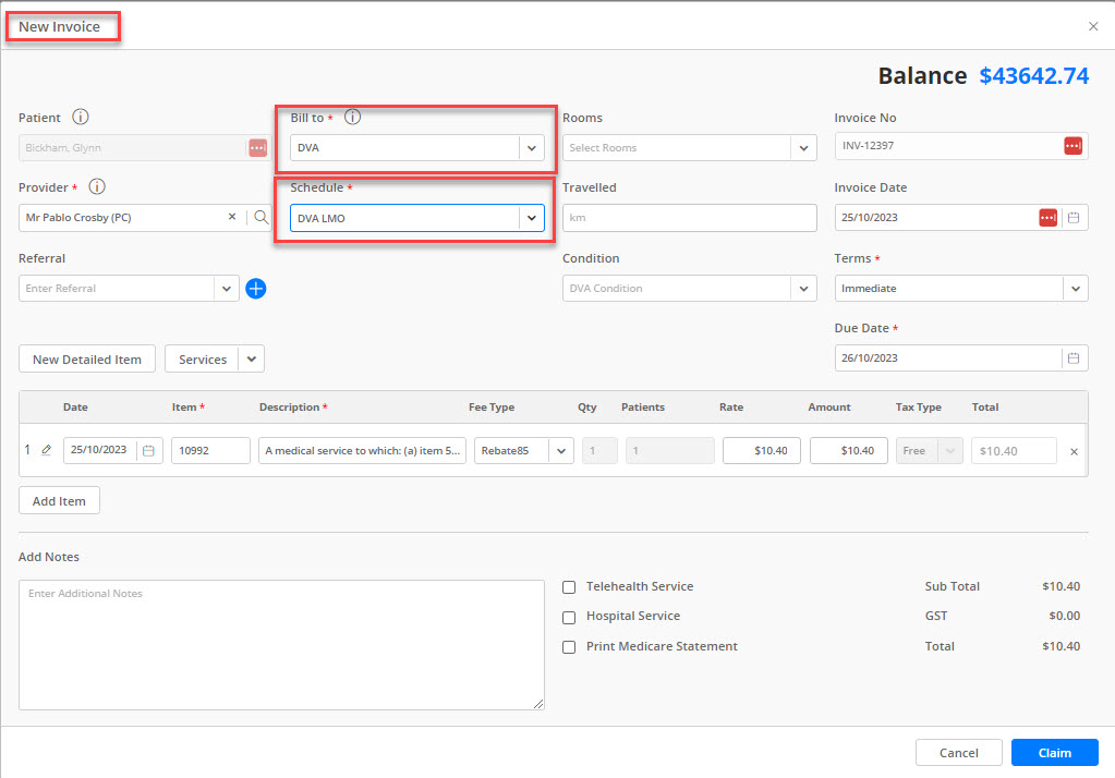 How do I process an invoice using Bill to DVA? – MediRecords Knowledge Base